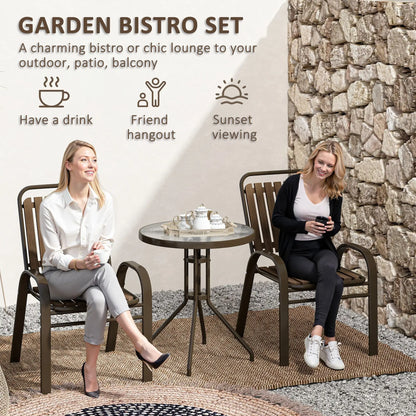 3pc Patio Bistro Set, 2 Stackable Chairs with Glass Table, Outdoor, Dark Brown Bistro Sets at Gallery Canada