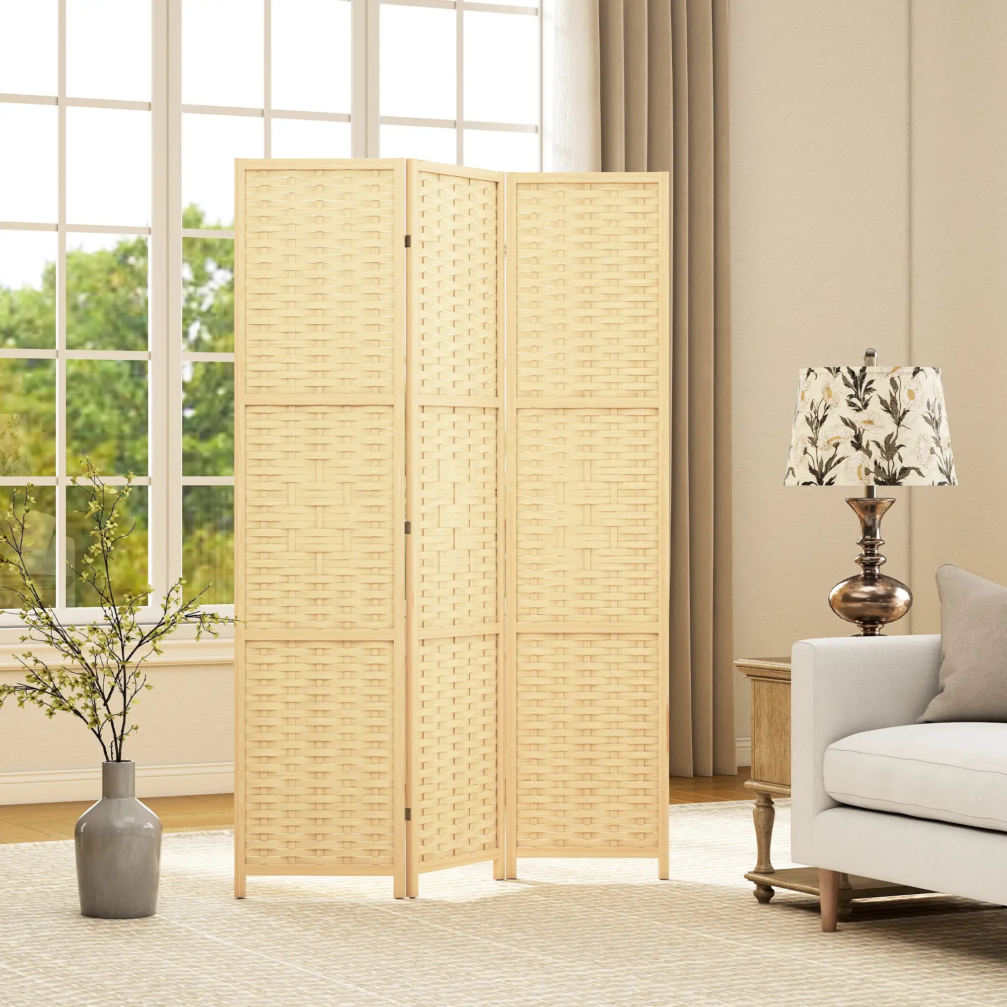 3-Panel Room Divider, 5.6 FT Freestanding Folding Privacy Screen, Natural Wood Room Dividers at Gallery Canada