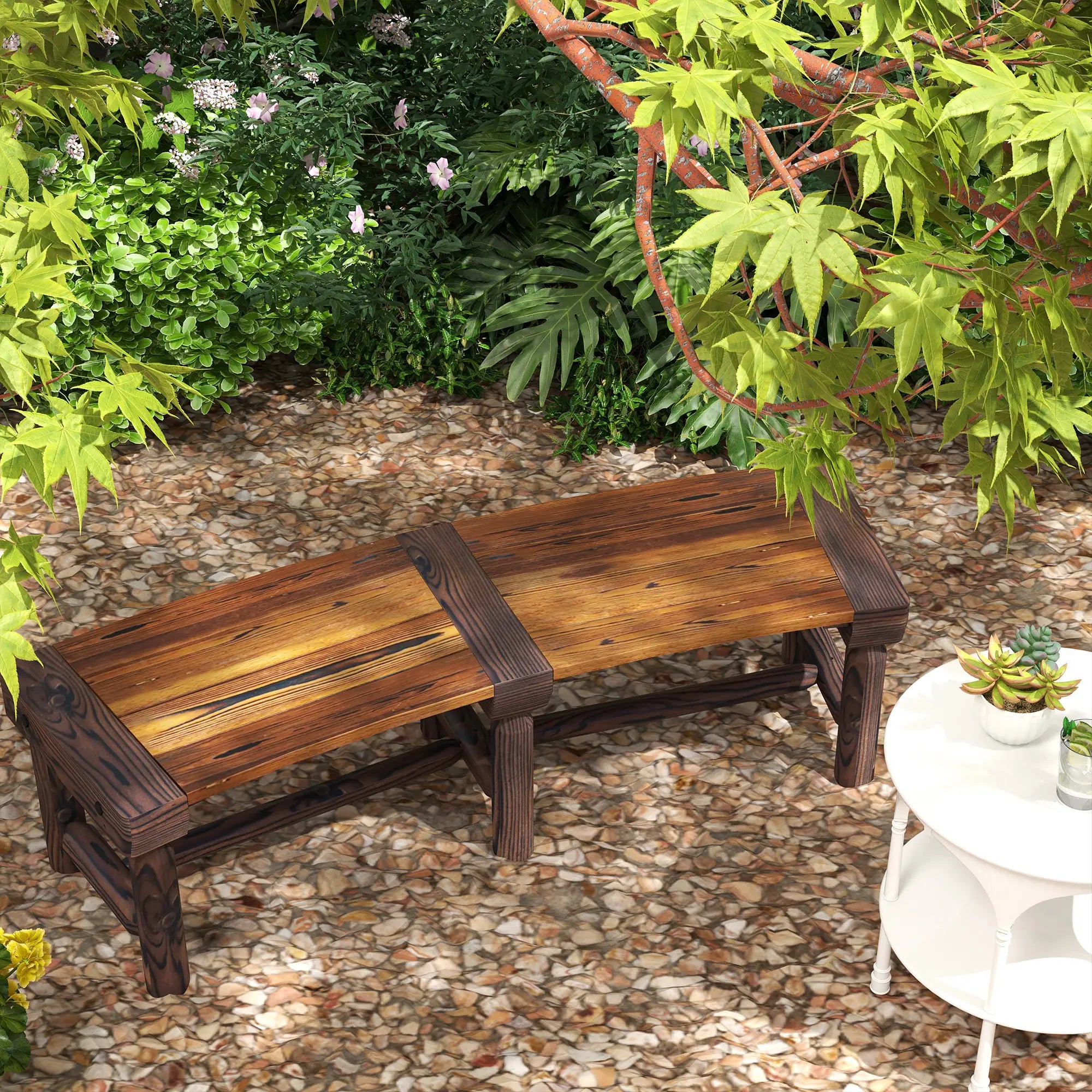 Wooden Outdoor Tree Bench, Slatted Seat, 60in, Brown Outdoor Benches at Gallery Canada