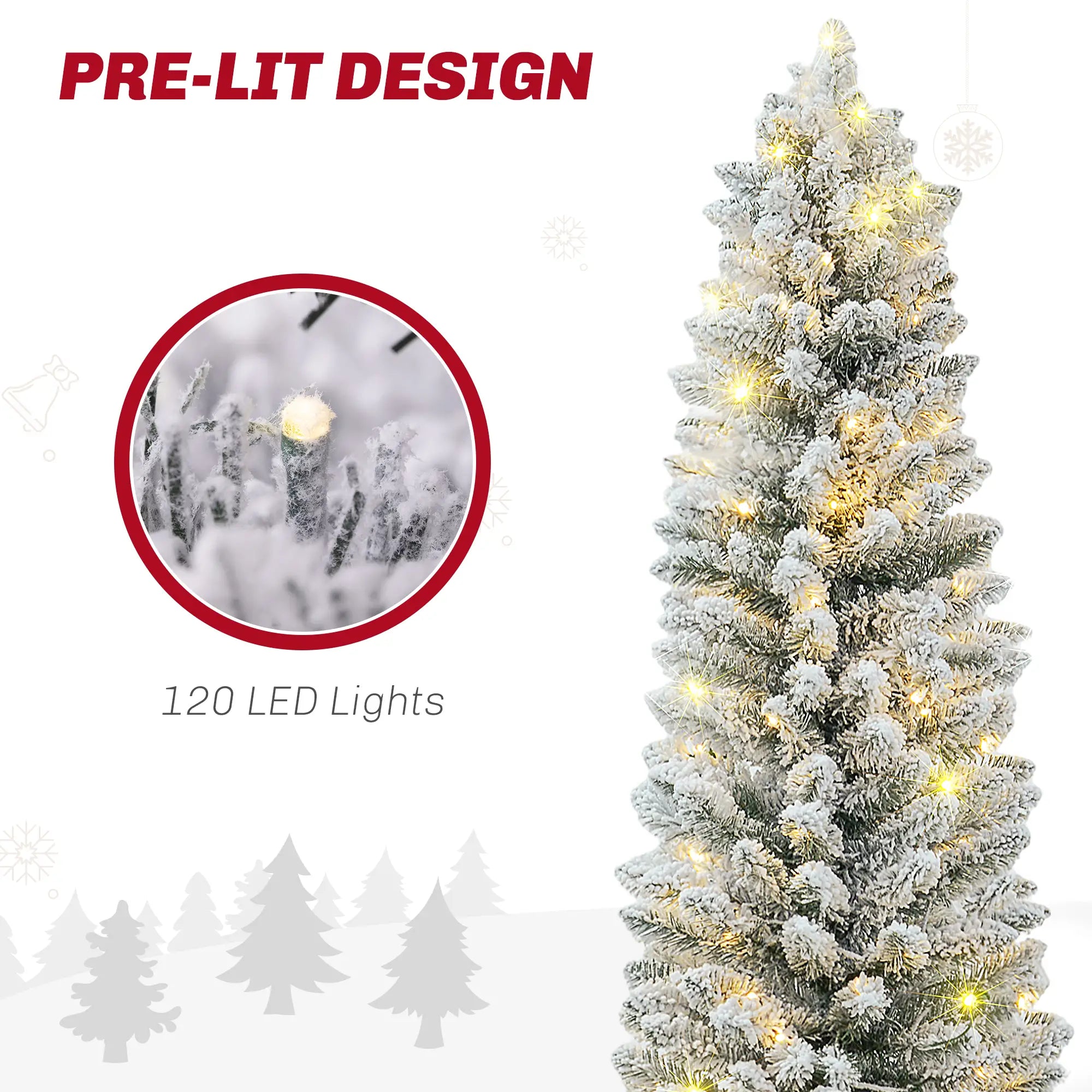 5ft Prelit Snow Flocked Christmas Tree, Metal Base, Warm White LED Pre Lit Christmas Trees at Gallery Canada