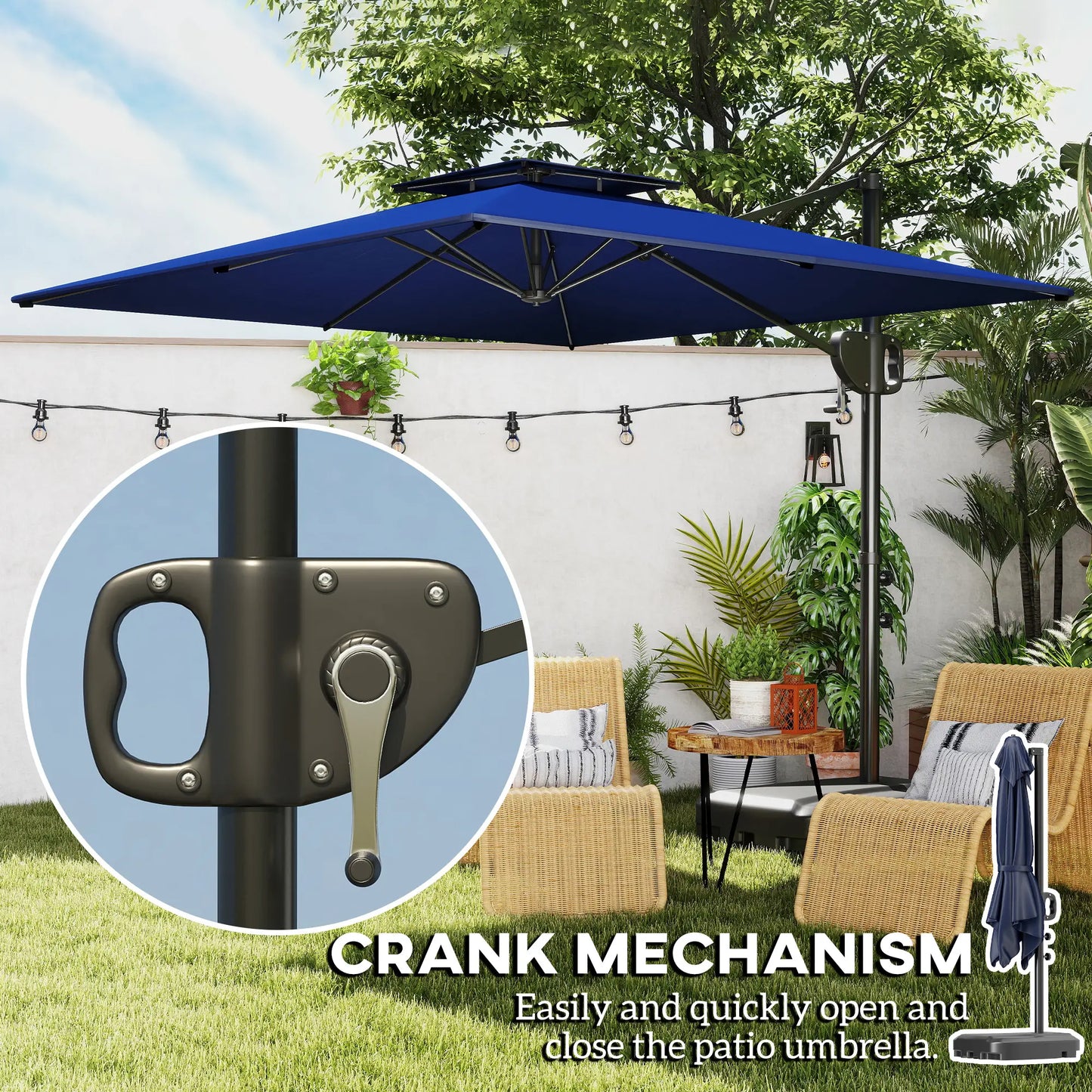 Square Cantilever Patio Umbrella, Double Top, 8' x 9', Dark Blue Offset Cantilever Umbrellas at Gallery Canada