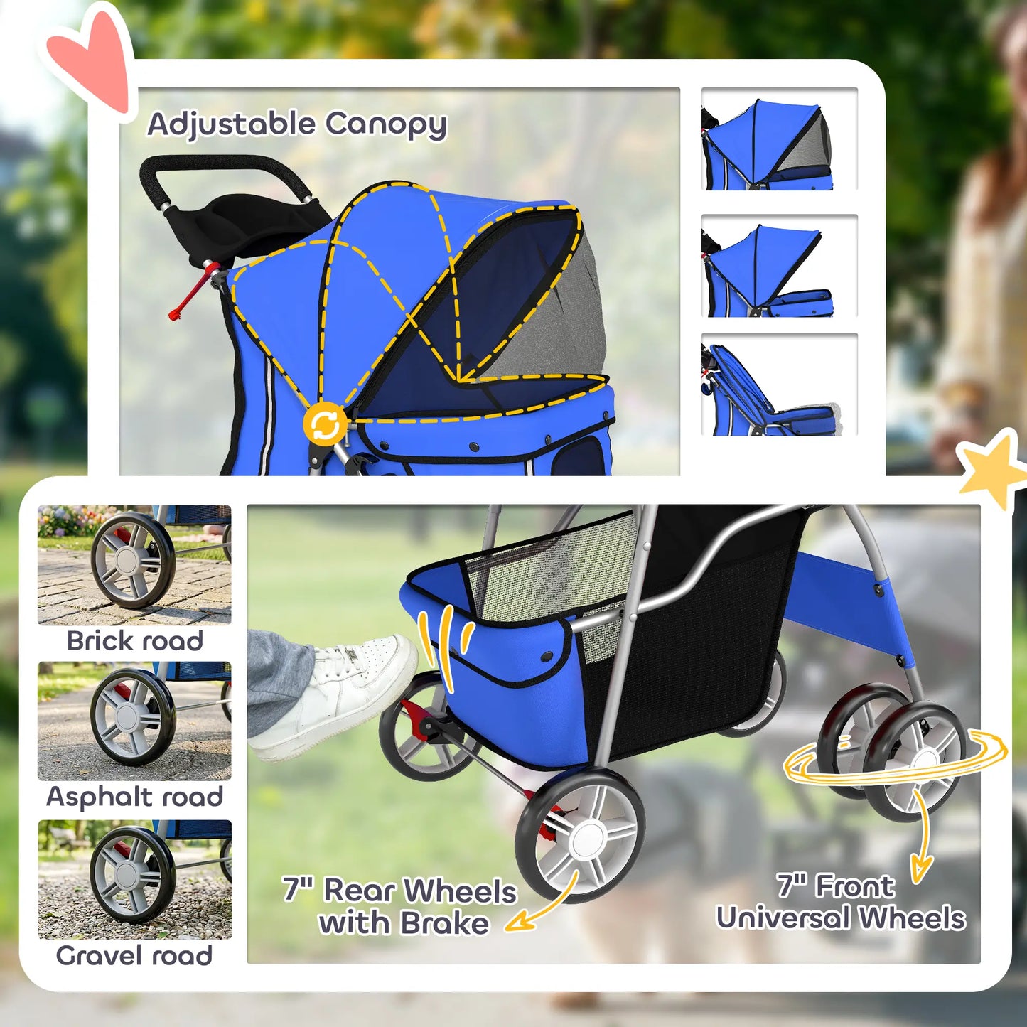 Foldable Pet Stroller, 360° Swivel Wheels, Reflective Strips, Blue Dog Bike Trailers & Strollers at Gallery Canada