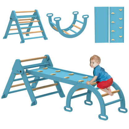 7-in-1 Pikler Triangle Set, Foldable Wooden Climbing Toys, Blue Kids Gym & Playmats at Gallery Canada