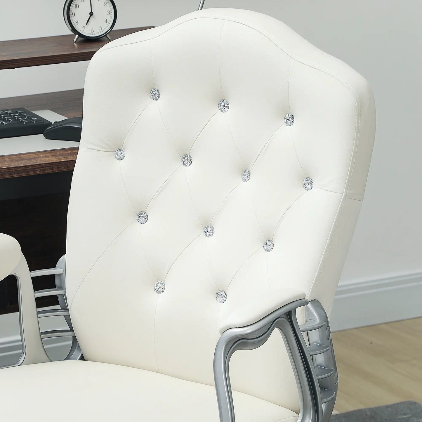 Vanity Office Chair, Velvet Computer Desk Chair with Swivel Wheels, Adjustable Height, Tilt Function, Off-White Task Chairs at Gallery Canada