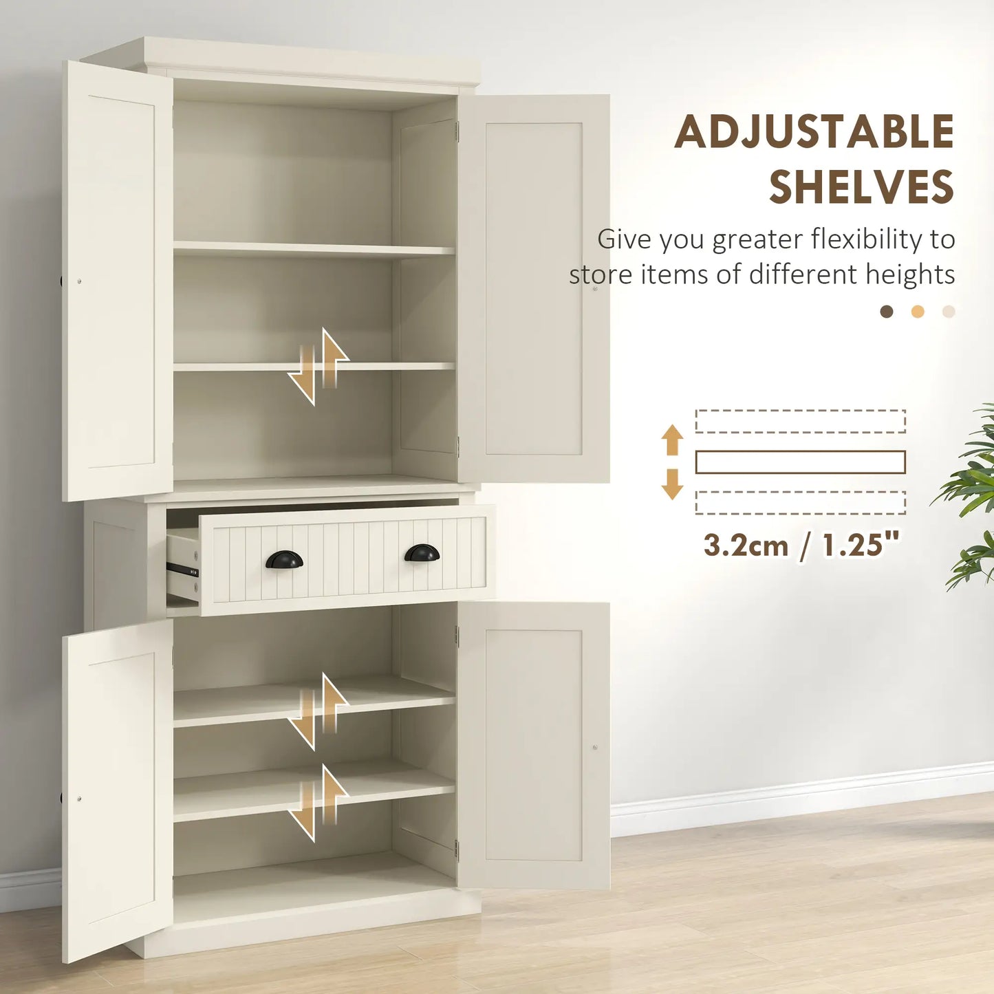 72" Kitchen Pantry, Storage Cabinet with Drawer, Doors, Cream White Kitchen Pantry Cabinets at Gallery Canada