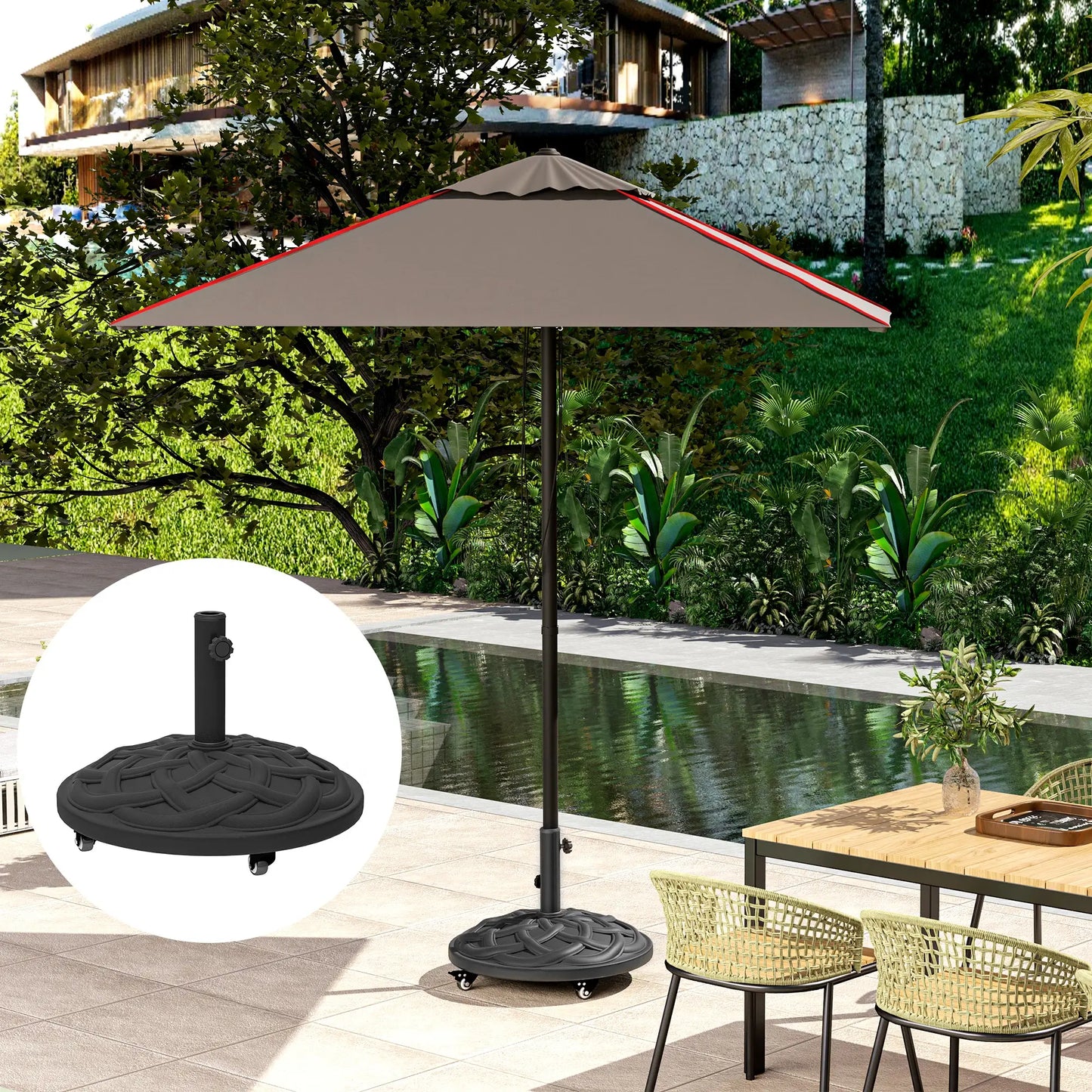 Round Patio Umbrella Base With Wheels, 44 Lbs Resin Stand, 1.3"/1.5"/1.9" Poles, Black Umbrella Bases at Gallery Canada