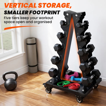 5-Tier Dumbbell Rack, A-Frame Weight Stand with Tray and Wheels, 264 LBS, Black Dumbbells & Barbells at Gallery Canada