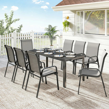 9 Piece Patio Set, Stackable Chairs, Glass Top, Light Grey Outdoor Dining Sets at Gallery Canada