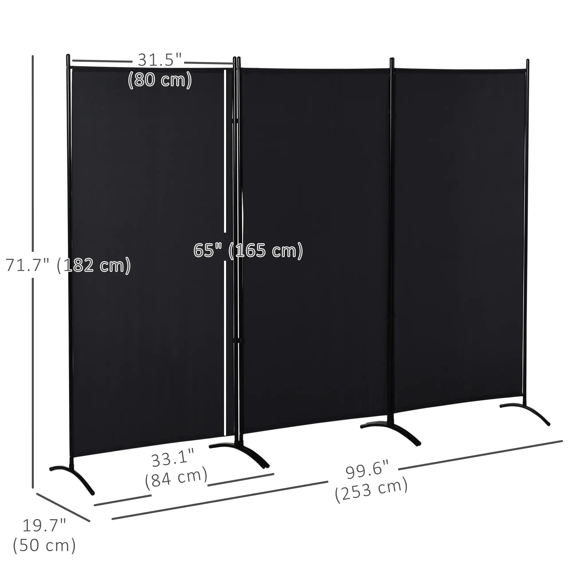 6' 3 Panel Room Divider, Double Hinged, Indoor Privacy Screen, Black Room Dividers at Gallery Canada