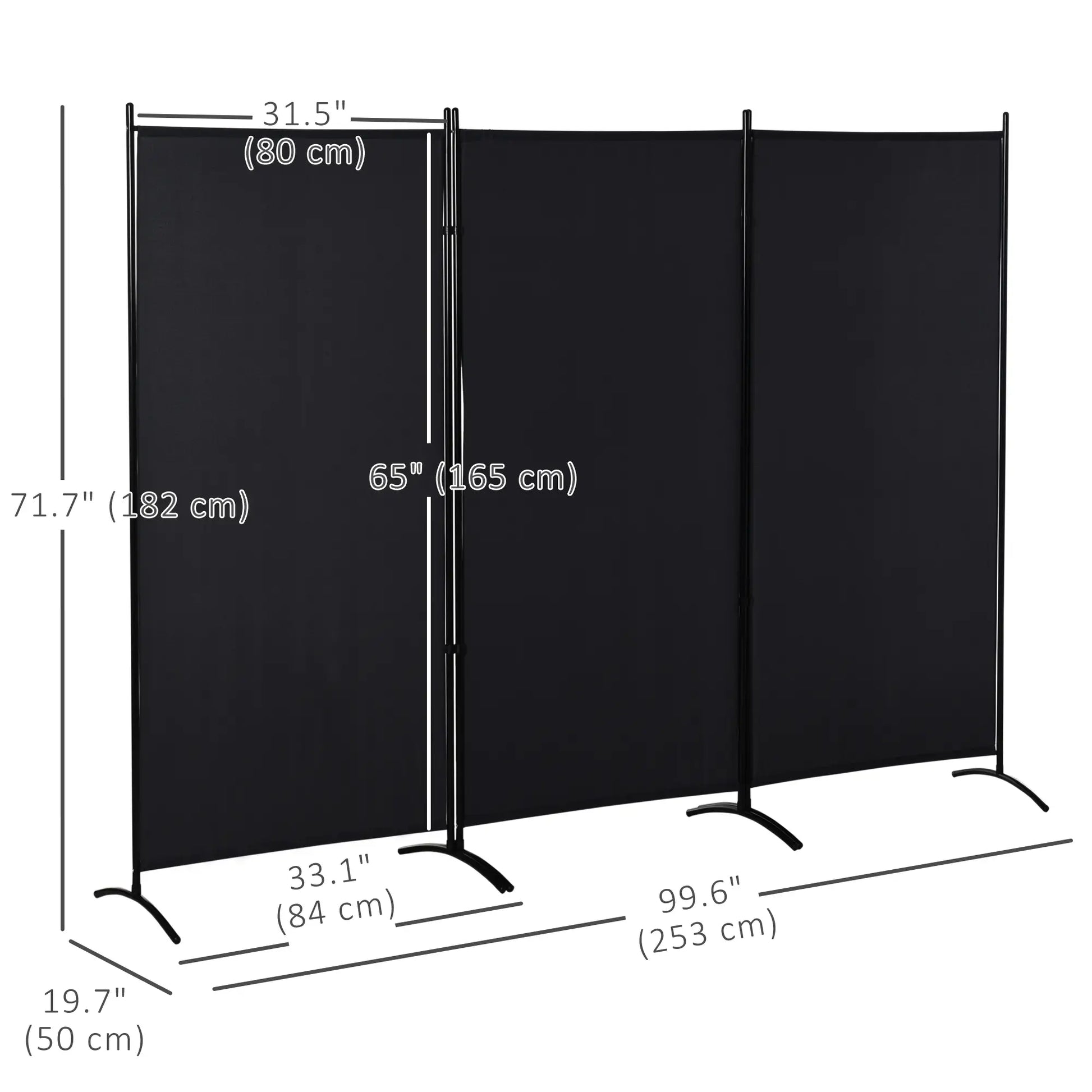 6' 3 Panel Room Divider, Double Hinged, Indoor Privacy Screen, Black Room Dividers at Gallery Canada