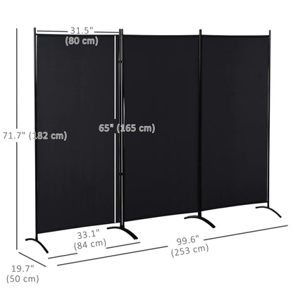 6' 3 Panel Room Divider, Double Hinged, Indoor Privacy Screen, Black Room Dividers at Gallery Canada