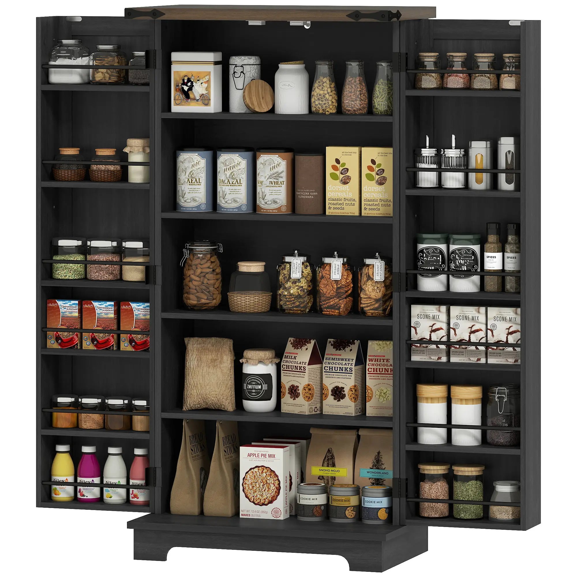 47 Inch Kitchen Pantry Cabinet, Adjustable Shelves, Black Kitchen Pantry Cabinets Black at Gallery Canada