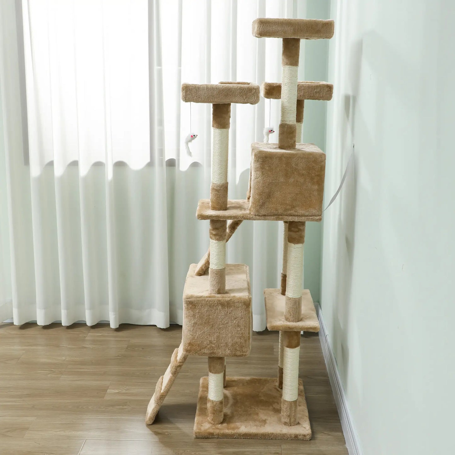 68-Inch Multi-Level Cat Scratching Tree, Light Brown