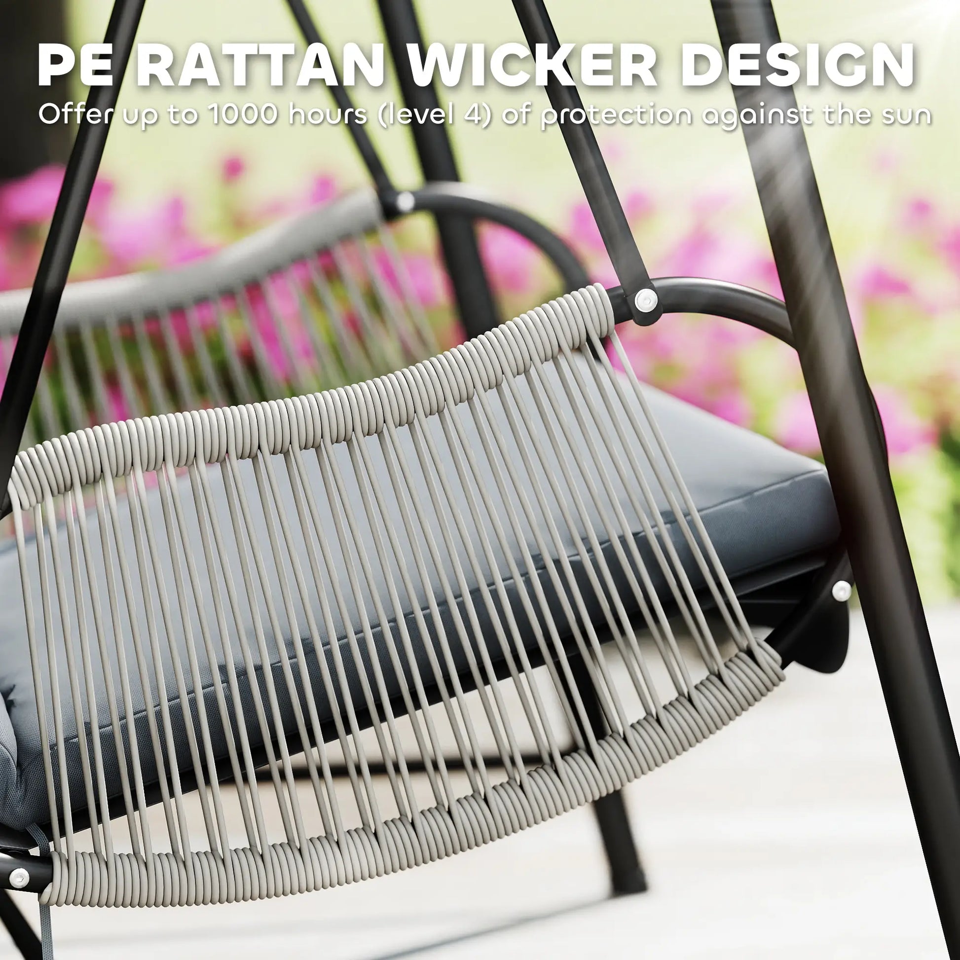 Rattan Hammock Chair with Stand, Seat Cushion, Light Grey Patio Swings with Stand at Gallery Canada