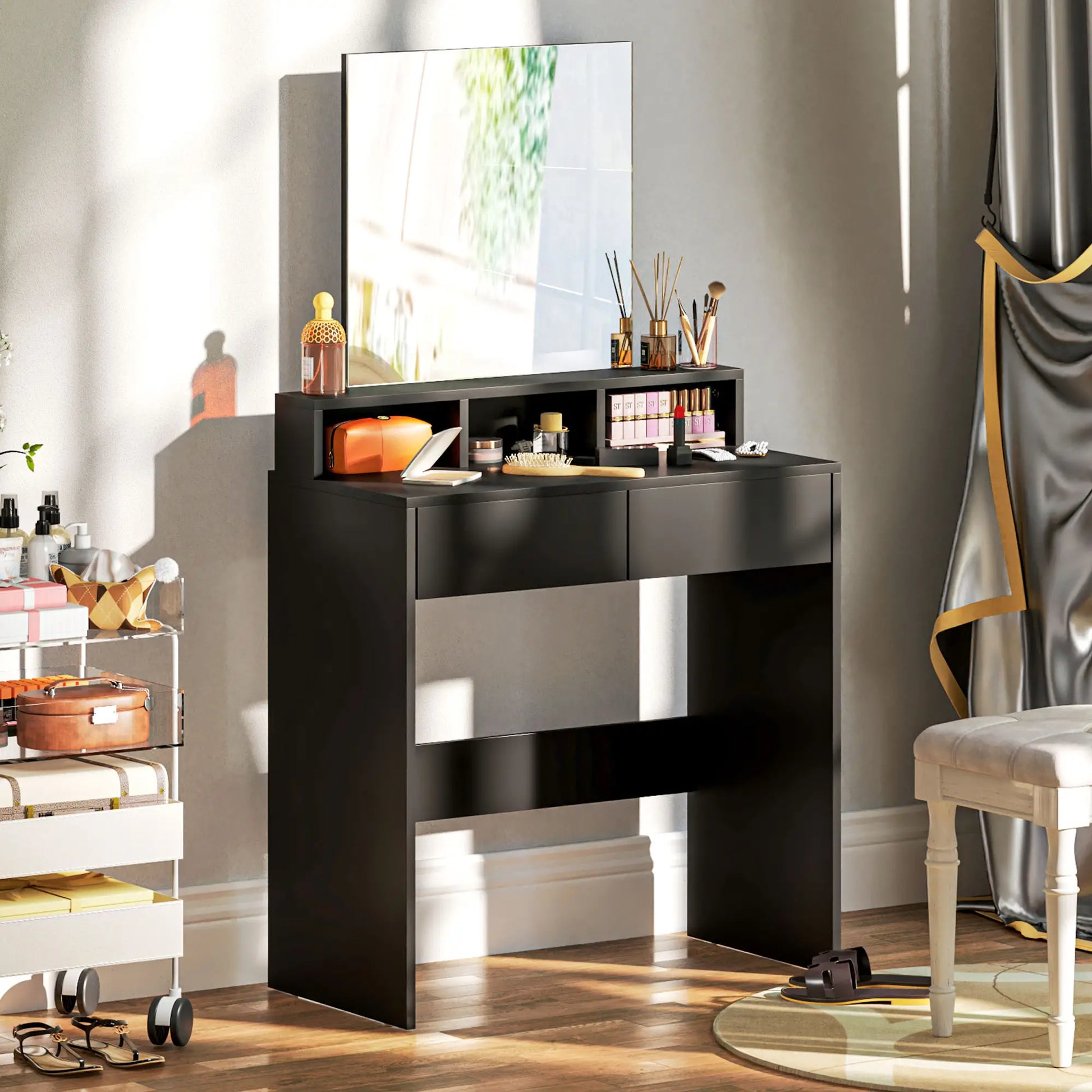 Modern Makeup Vanity Desk with Mirror, Drawers, Black Dressing & Vanity Tables at Gallery Canada