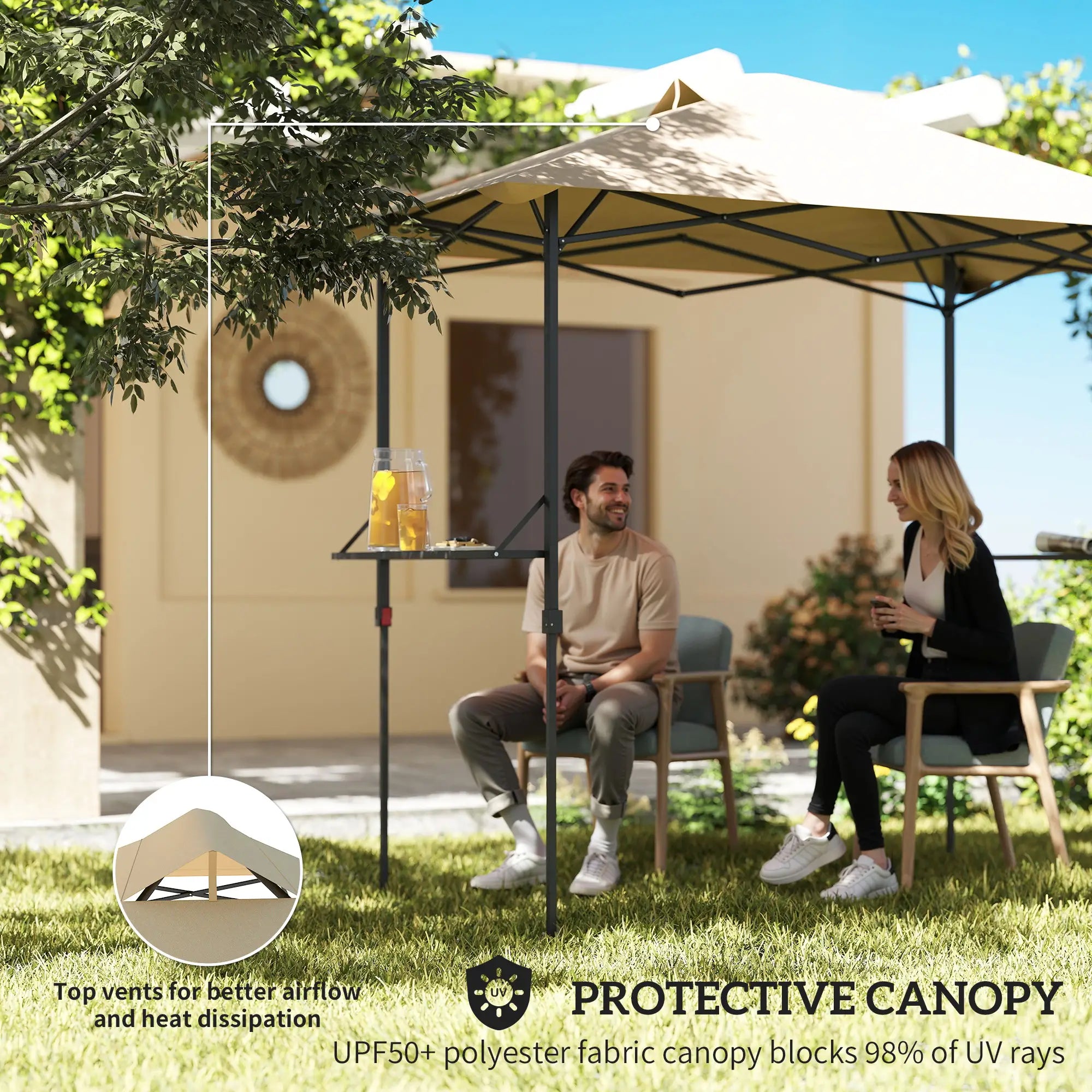 5 x 8.5 ft Pop Up Grill Gazebo, 2 Shelves, UPF 50+ Canopy, Khaki Pop Up Canopies at Gallery Canada