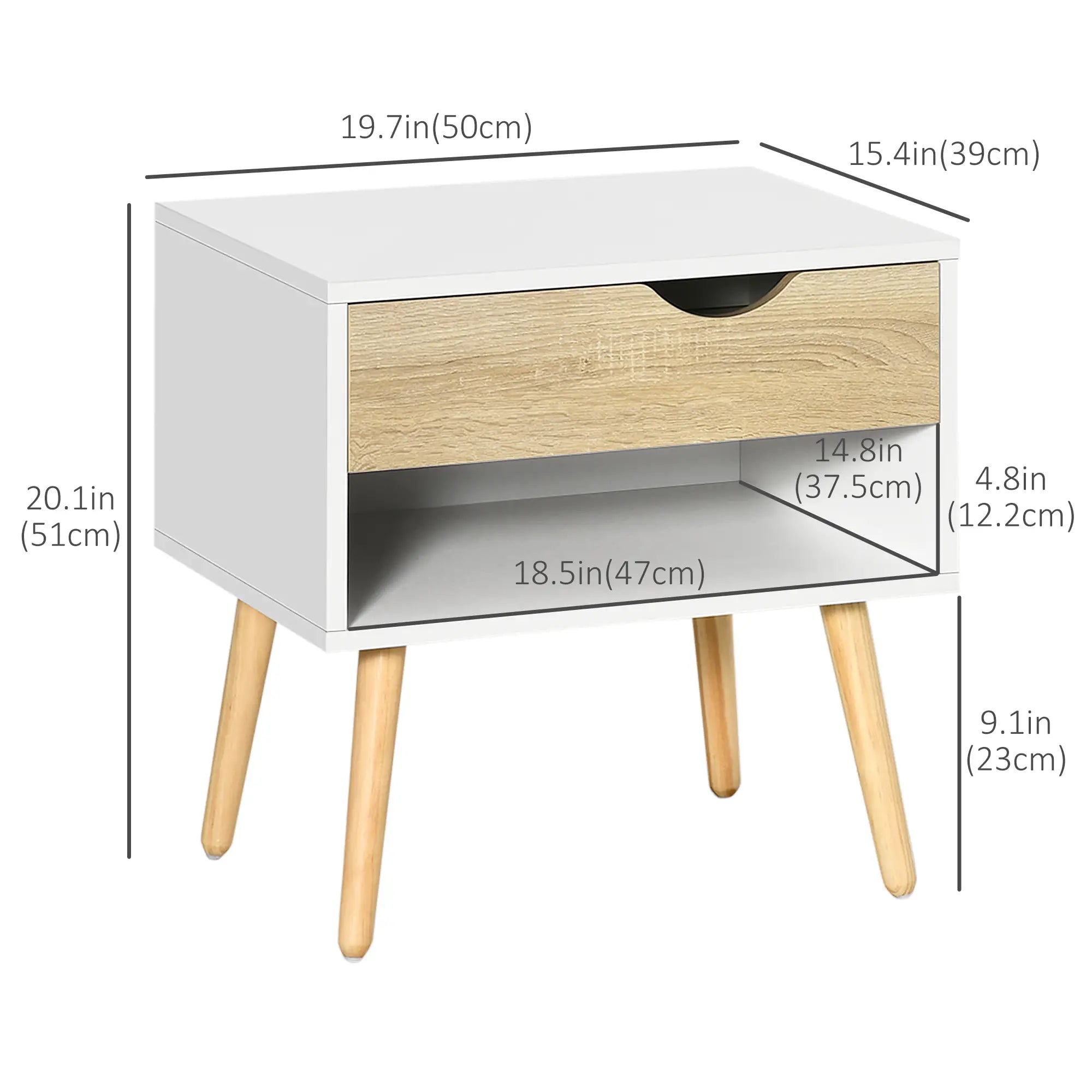 Set of 2 Bedside Tables, Modern Nightstand with Drawer, Shelf, White Bedside Tables at Gallery Canada