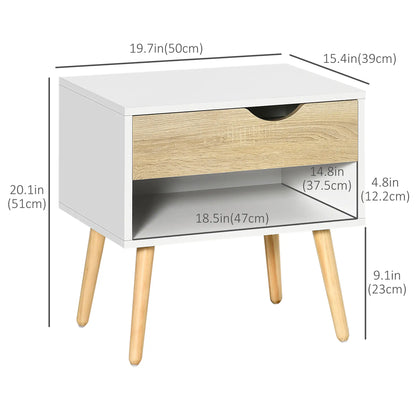 Set of 2 Bedside Tables, Modern Nightstand with Drawer, Shelf, White Bedside Tables at Gallery Canada