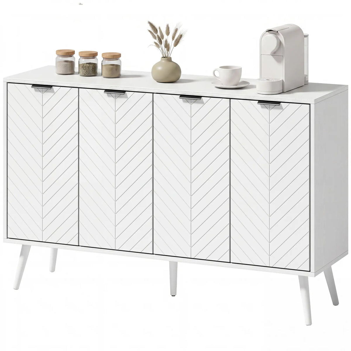 Modern Sideboard and Buffet, Dining Room Cabinet with Adjustable Shelves and 4 Doors, White Storage Cabinets White at Gallery Canada