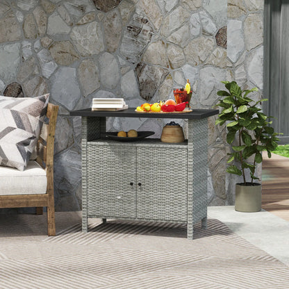 Outdoor Wicker Storage Cabinet, Two Doors, Shelf, Grey Patio Storage Boxes at Gallery Canada