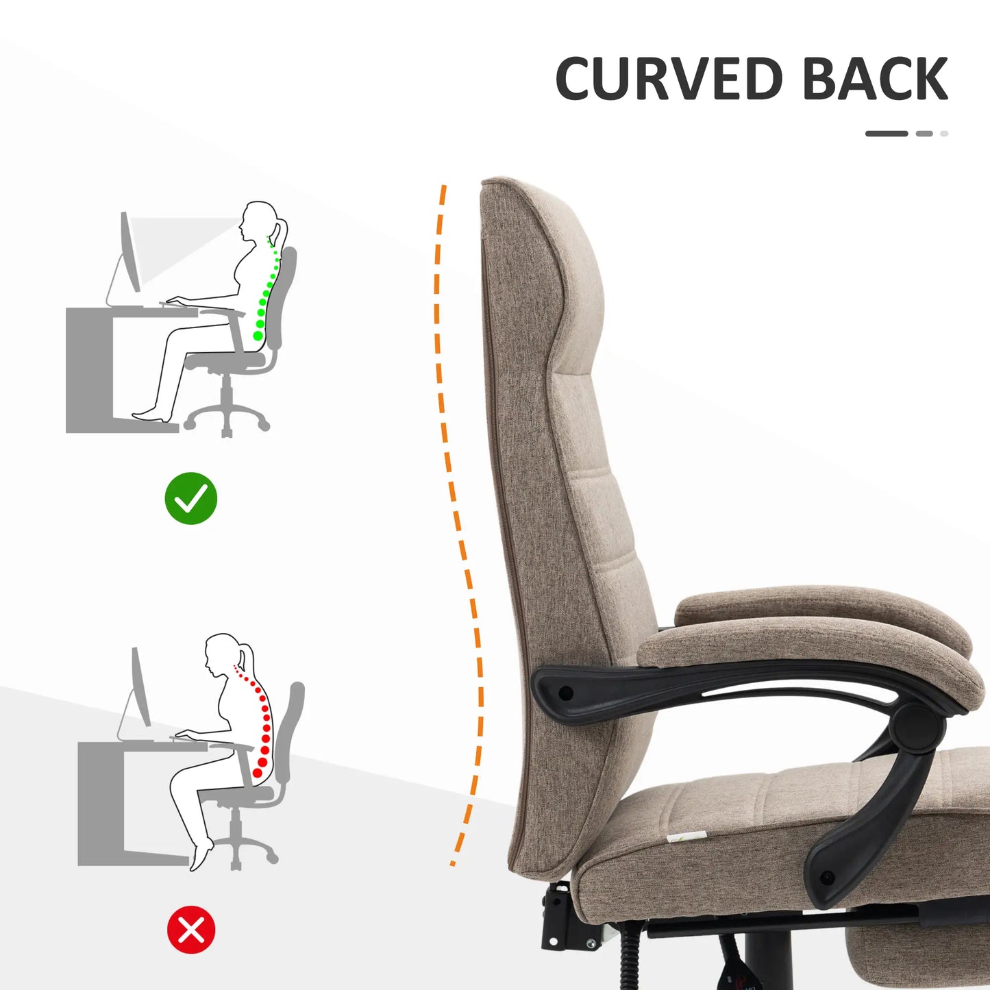 High Back Office Chair, Swivel Recliner, Adjustable Height, Footrest, Padded Armrest, Brown Task Chairs at Gallery Canada
