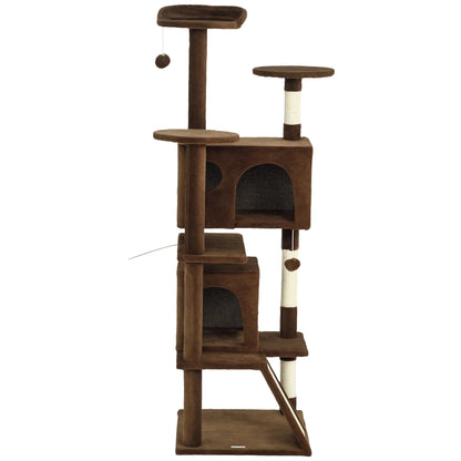 63" Cat Tree, Multi-Level Tower With Scratching Posts, Light Brown