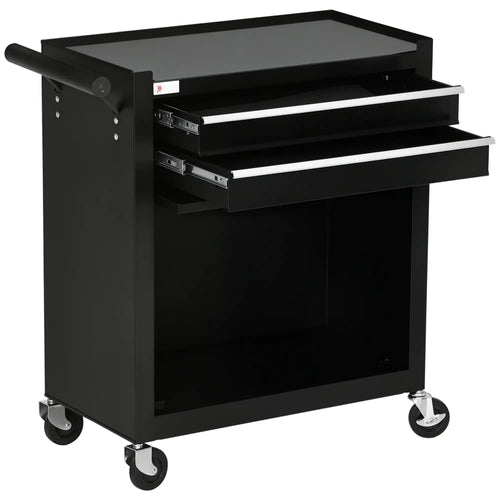2-Drawer Rolling Tool Chest, Metal Cabinet, Black