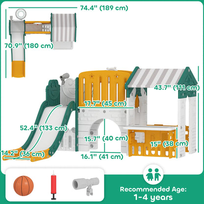 7-in-1 Toddler Slide Climber, Playhouse Basketball Hoop, Yellow Gym Sets & Swings at Gallery Canada