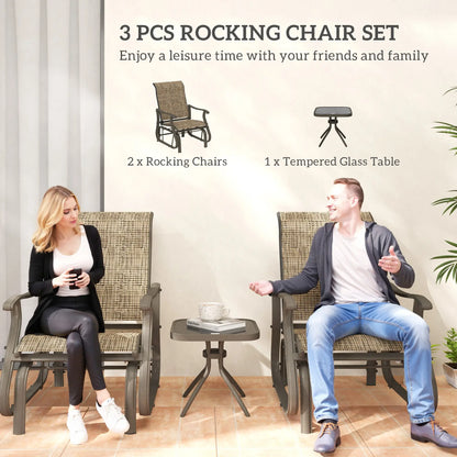 3PCs Gliding Rocking Chair, Bistro Tea Table Set, Brown Outdoor Gliders at Gallery Canada