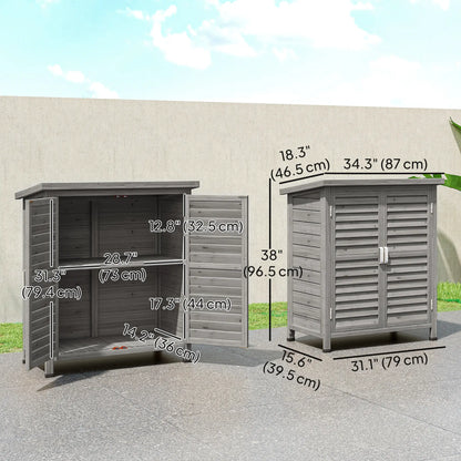 Wooden Garden Storage Shed, 2 Door, 34" x 18" x 38", Grey Sheds at Gallery Canada