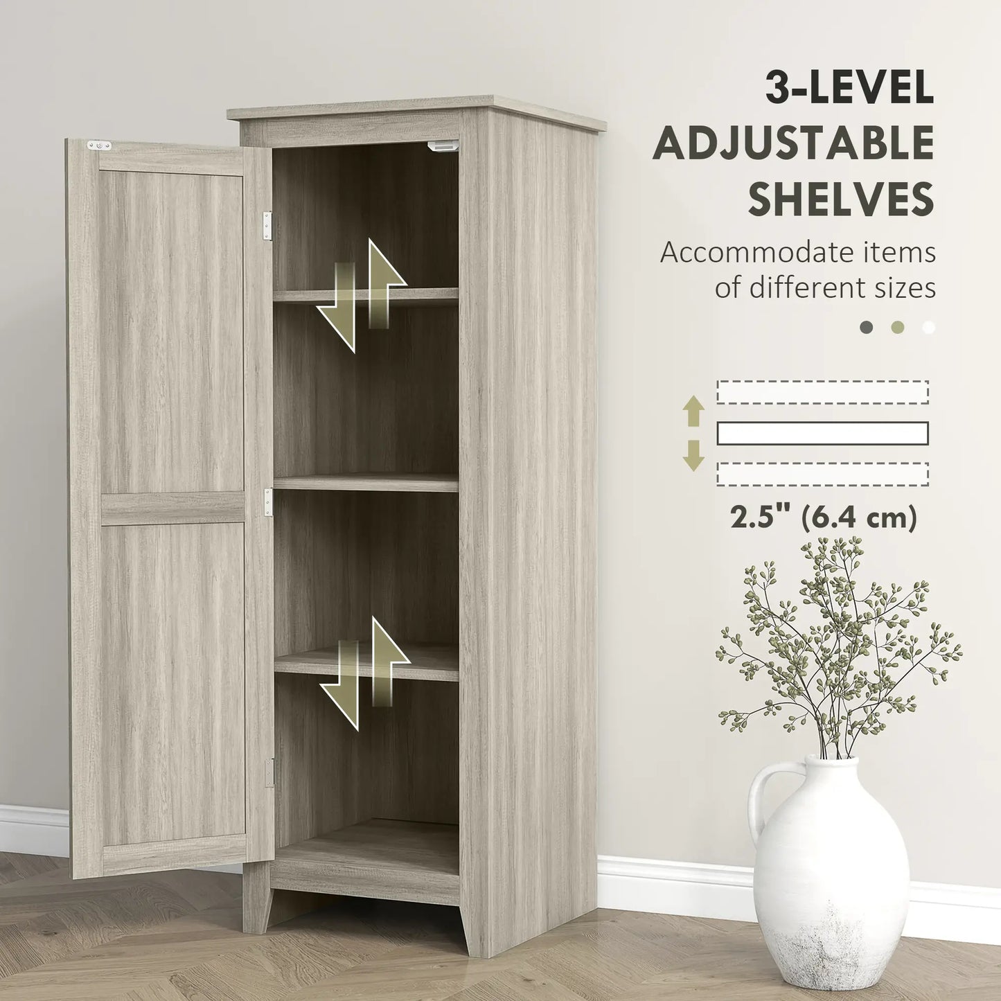 48" Kitchen Pantry Cabinet, Barn Door, Adjustable Shelves, Grey Wood Grain, Grey Kitchen Pantry Cabinets at Gallery Canada