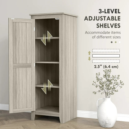 48" Kitchen Pantry Cabinet, Barn Door, Adjustable Shelves, Grey Wood Grain, Grey Kitchen Pantry Cabinets at Gallery Canada