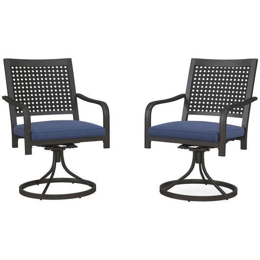 2 Patio Swivel Chairs with Cushion, Outdoor Rocker, Navy Blue Bistro Sets Black, Navy Blue at Gallery Canada