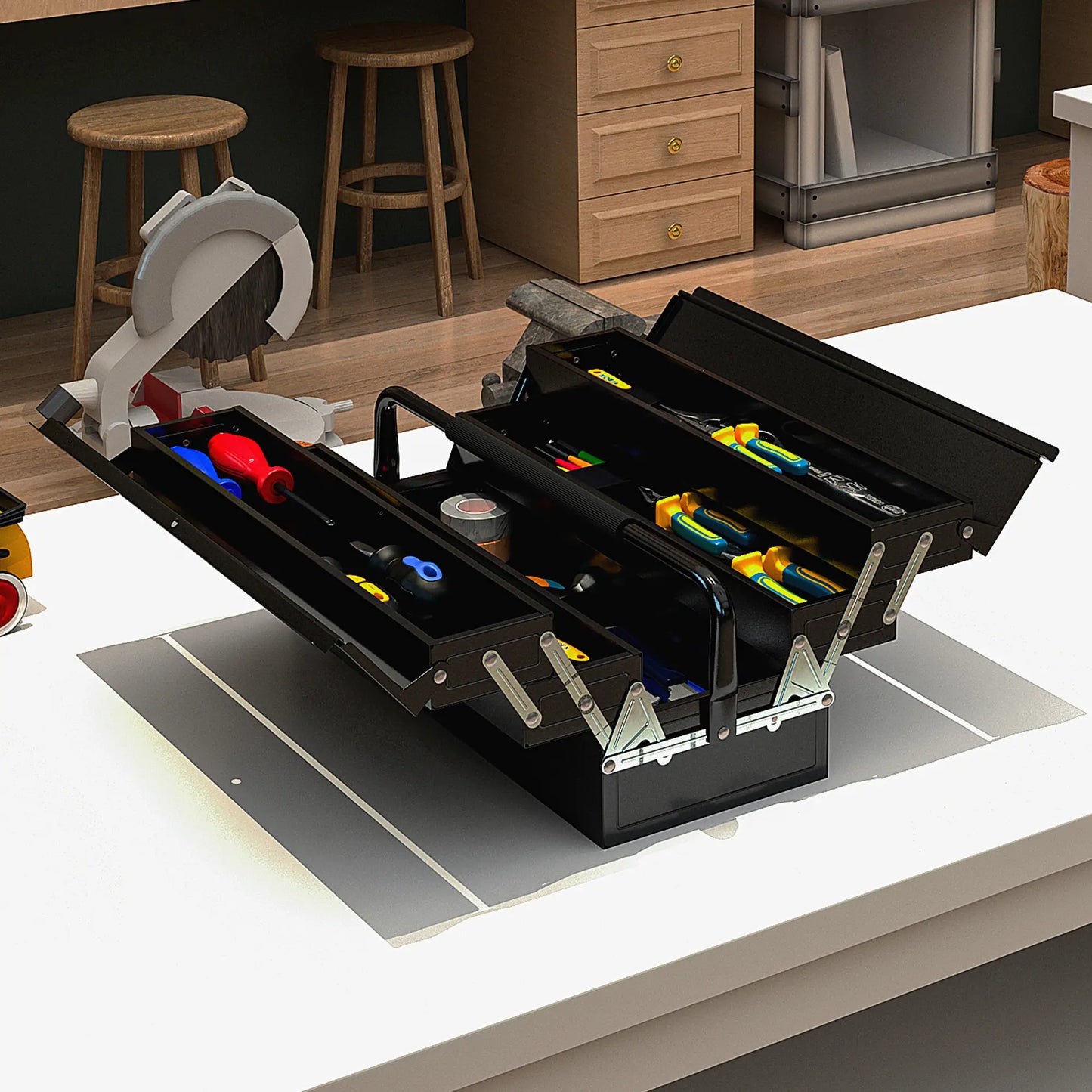 22 Inches Metal Tool Box, 5-Tray Cantilever Steel Chest, Black Tool Organizers at Gallery Canada