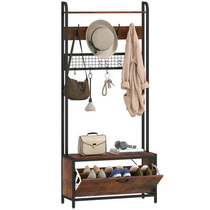 5-In-1 Coat Rack Shoe Bench, Hall Tree with Bench, 10 Hooks, Rustic Brown Clothing Storage at Gallery Canada