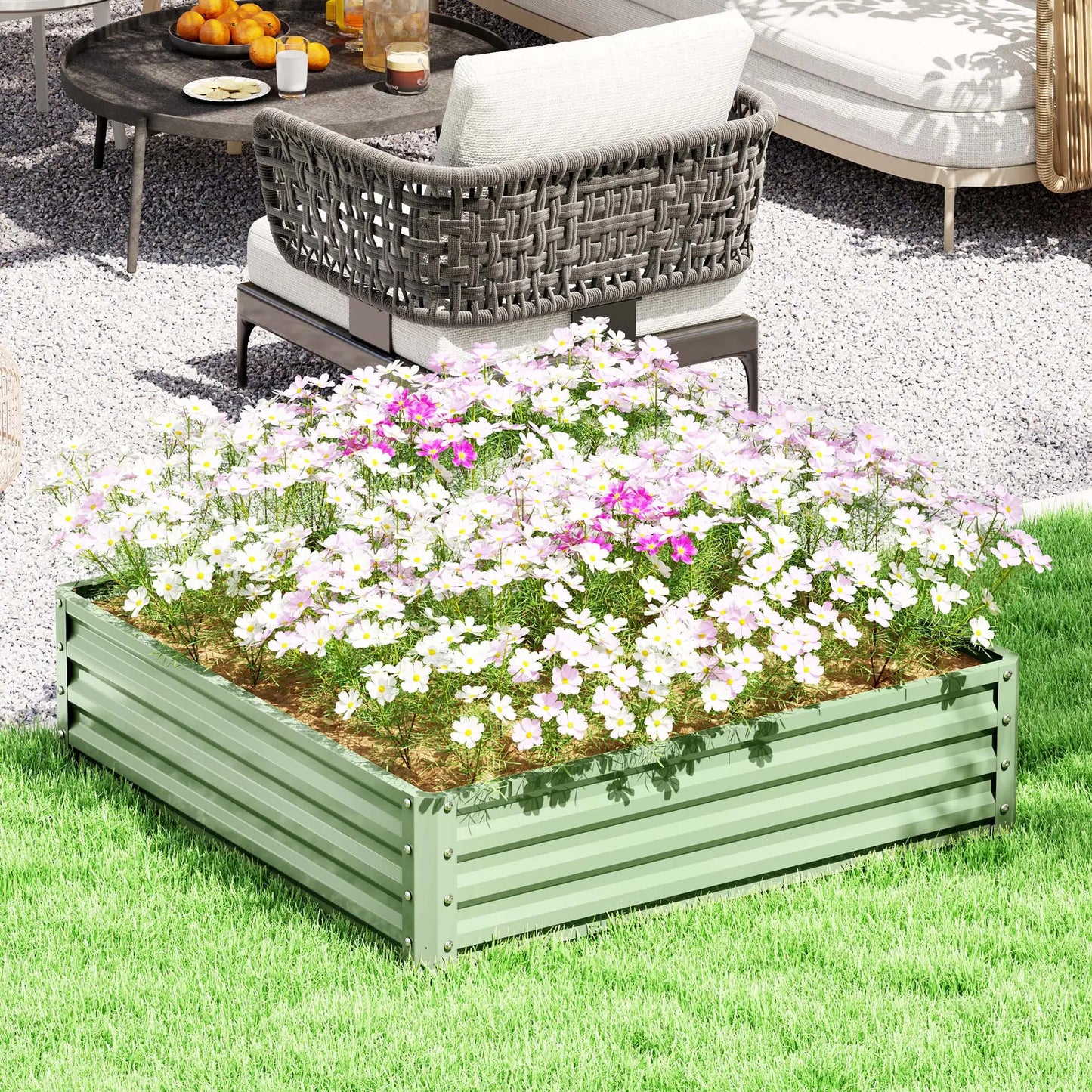 4' X 4' X 1' Raised Garden Bed, Galvanized Steel Planter, Light Green, Light Green Galvanized Planter Boxes at Gallery Canada