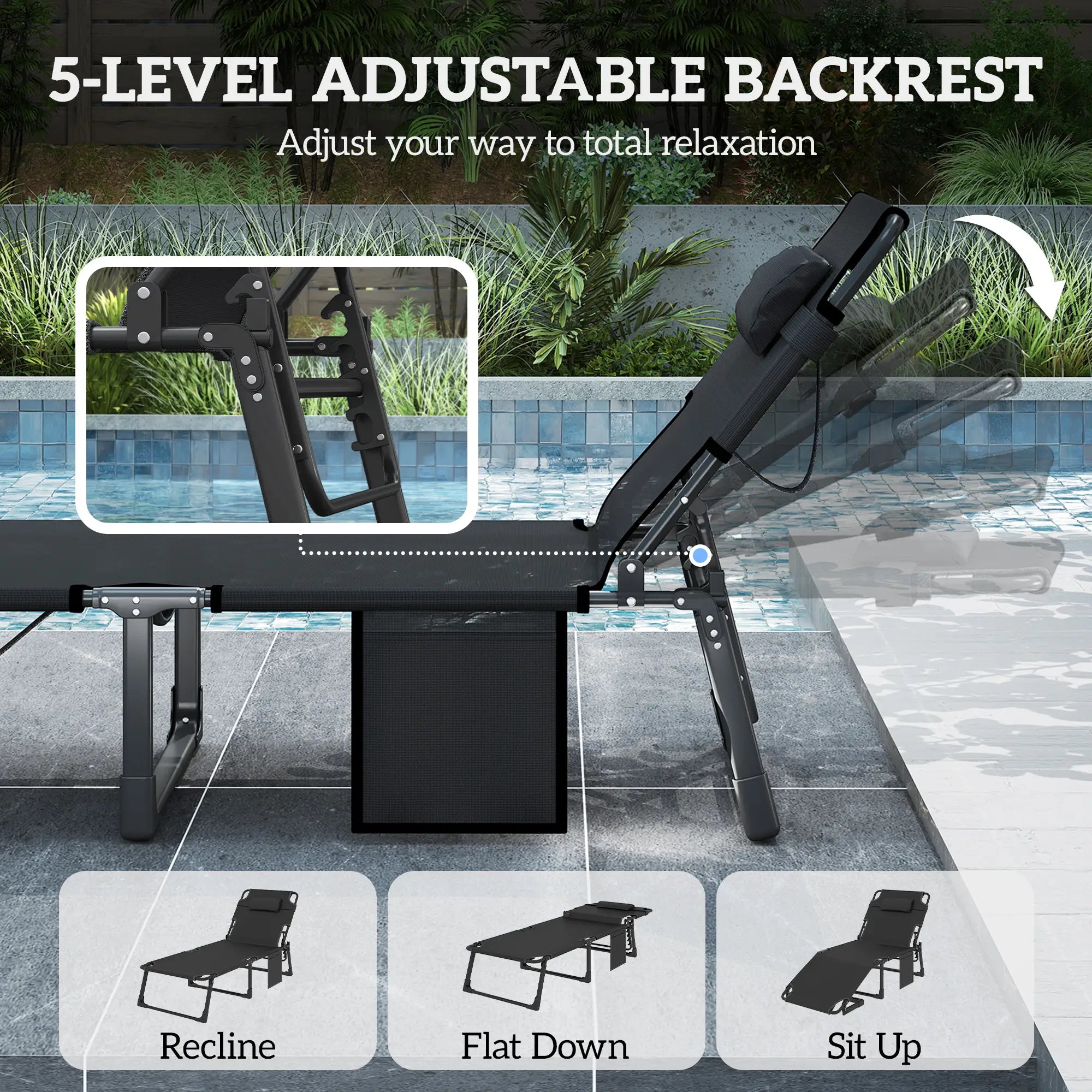 75 cm Wide Folding Chaise Lounge Chair, Outdoor Tanning Chair, Camping Cot, Grey/Blue Lounger Chairs at Gallery Canada