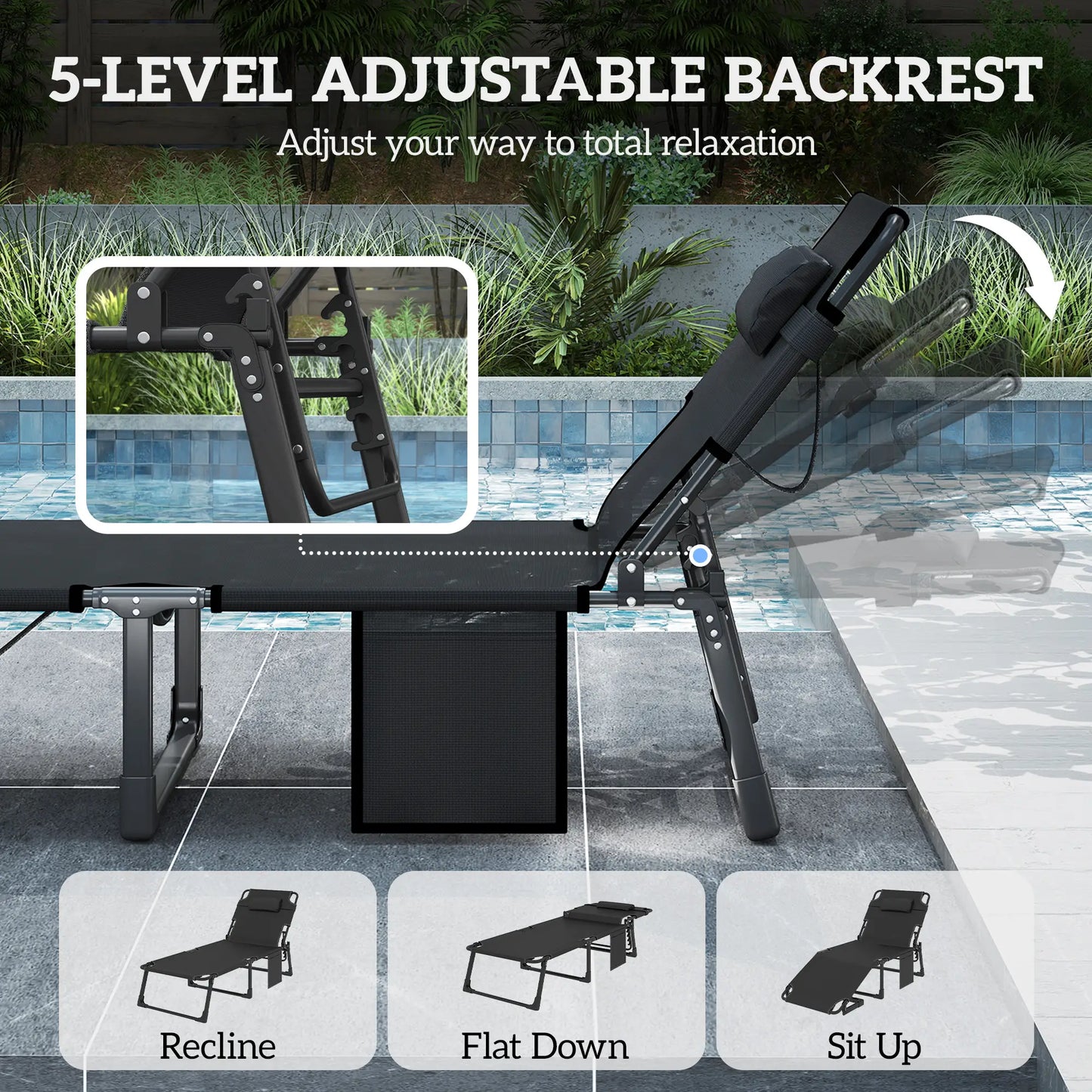 75 cm Wide Folding Chaise Lounge Chair, Outdoor Tanning Chair, Camping Cot, Grey/Blue Lounger Chairs at Gallery Canada