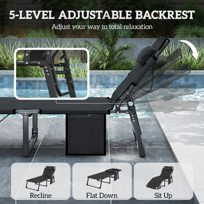 75 cm Wide Folding Chaise Lounge Chair, Outdoor Tanning Chair, Camping Cot, Grey/Blue Lounger Chairs at Gallery Canada