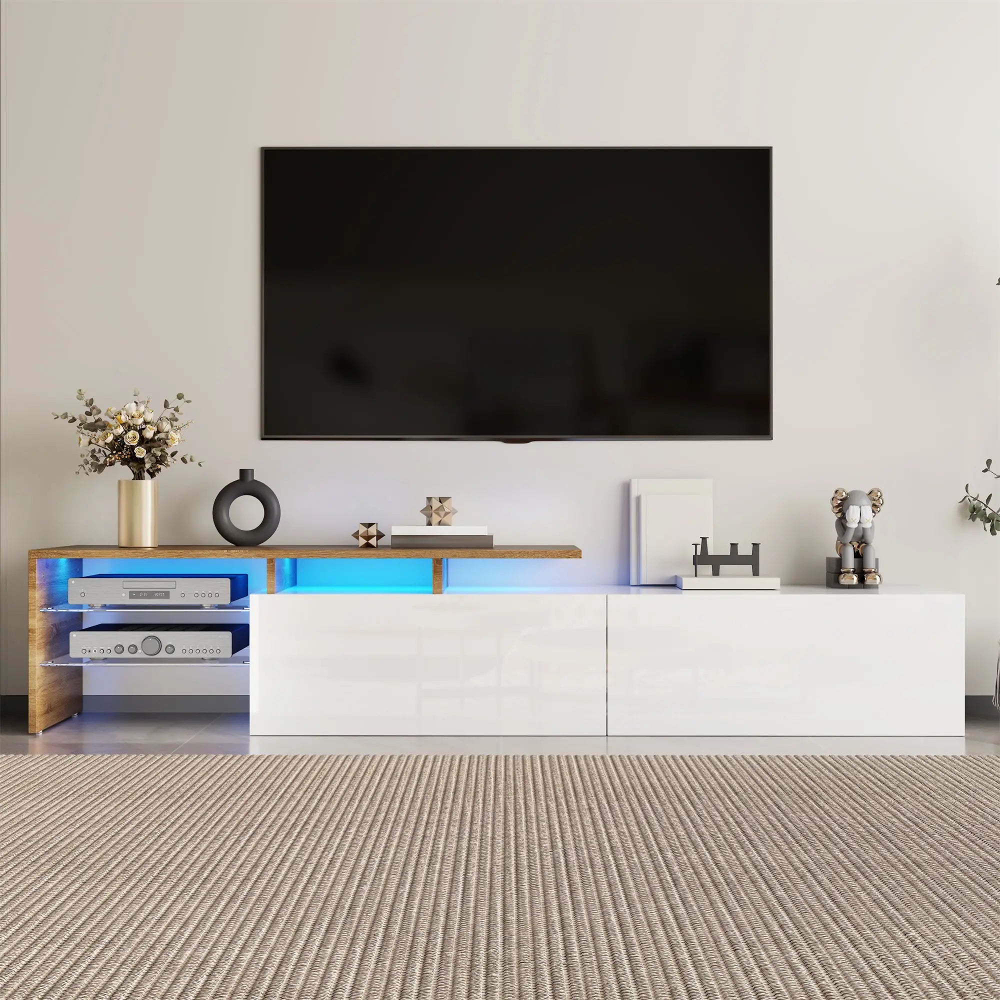 TV Stand With Glass Shelves, LED Lighting, 67