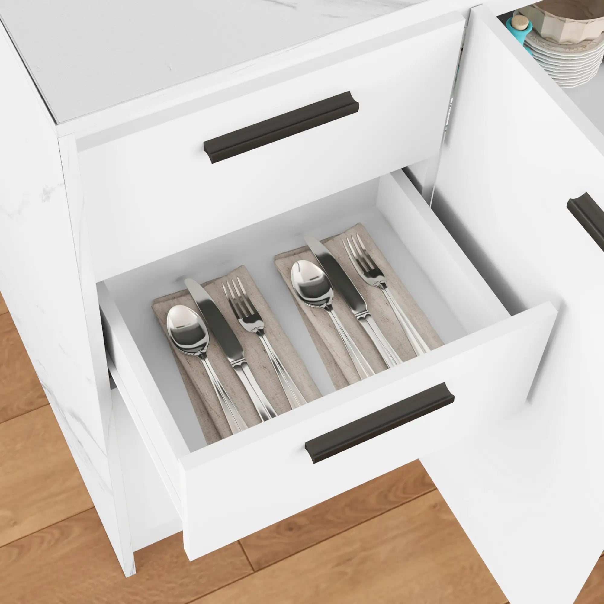 Kitchen Island, Storage Cabinet, 4 Drawers, Adjustable Shelf, Faux Marble, White Kitchen Islands & Kitchen Carts at Gallery Canada