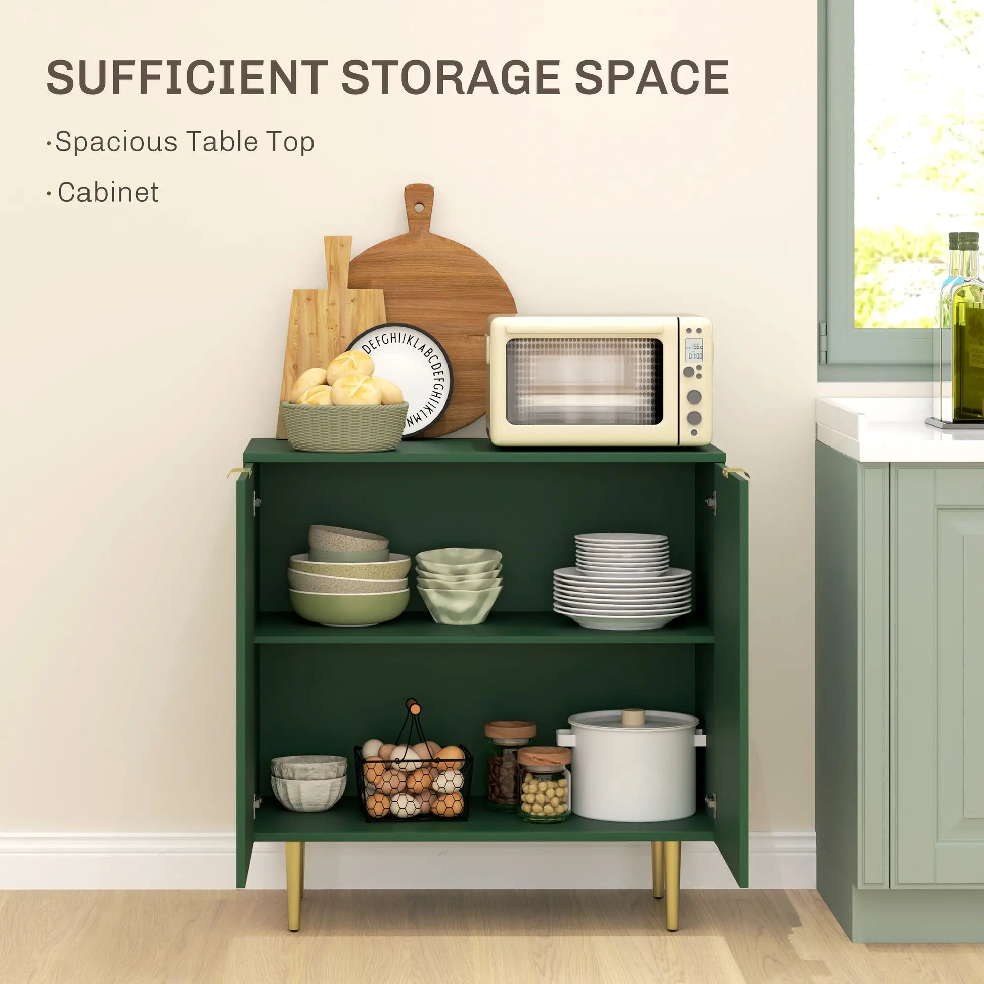 Modern Kitchen Cabinet, Adjustable Shelves, Metal Legs, Green Bar Cabinets at Gallery Canada