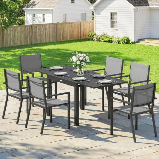 7-Piece Outdoor Dining Set, Aluminum Patio Table And Chairs For 6 Outdoor Dining Sets Grey at Gallery Canada