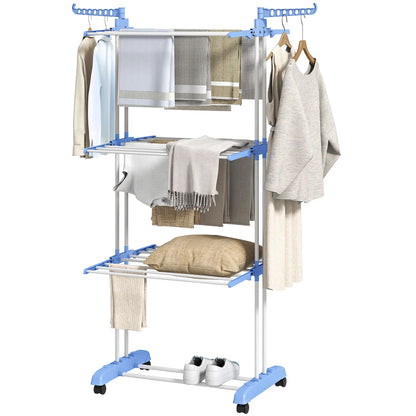Foldable 4-Tier Steel Clothes Drying Rack, 2 Side Wings, 4 Castors, Indoor Outdoor, Blue Bath Accessories at Gallery Canada