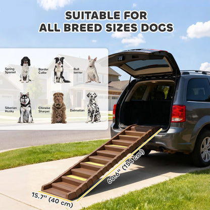 Foldable Dog Car Ramp, Anti-Slip Steps, Brown