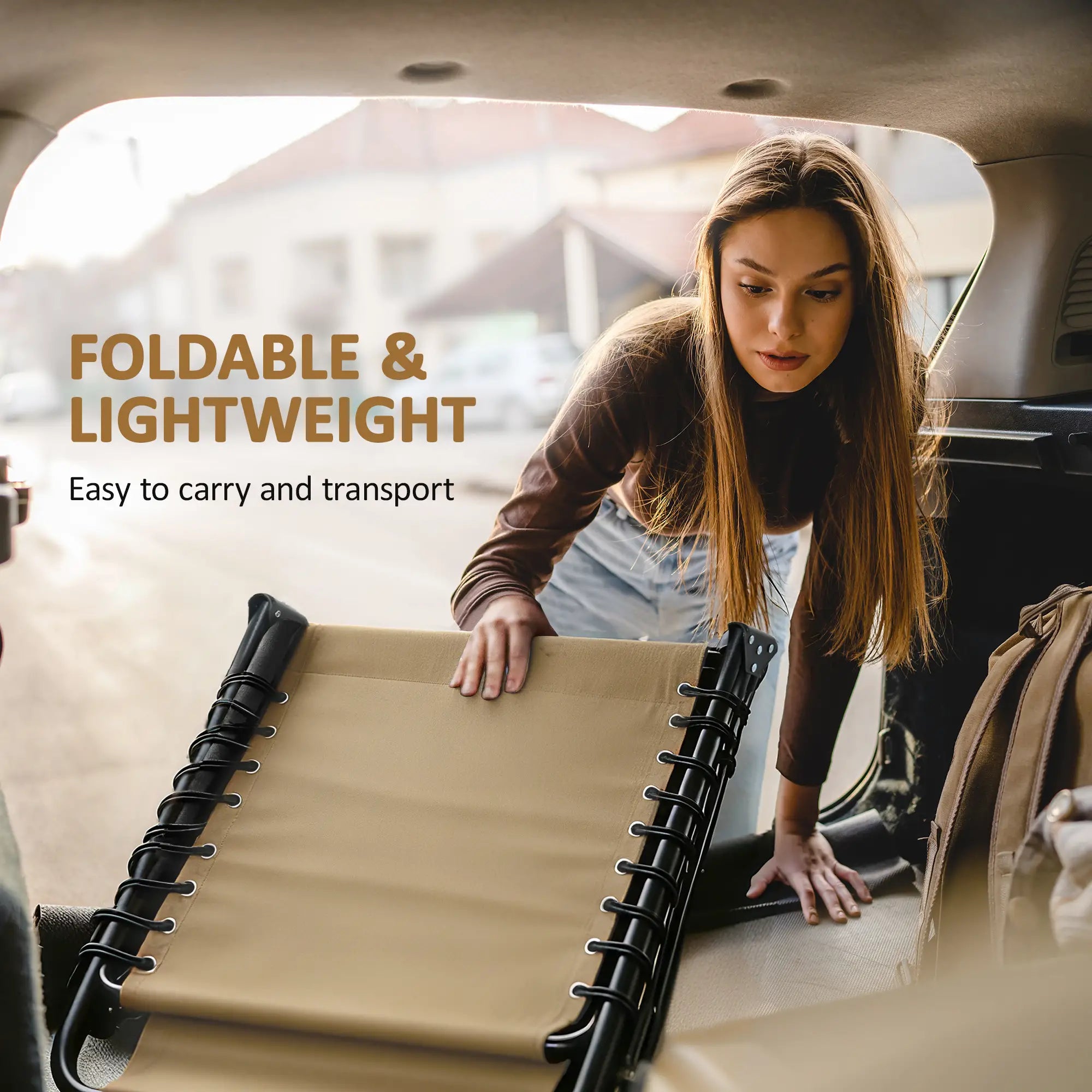 Outdoor Folding Chaise Lounge, Adjustable Backrest, Removable Pillow, Beige Lounger Chairs at Gallery Canada