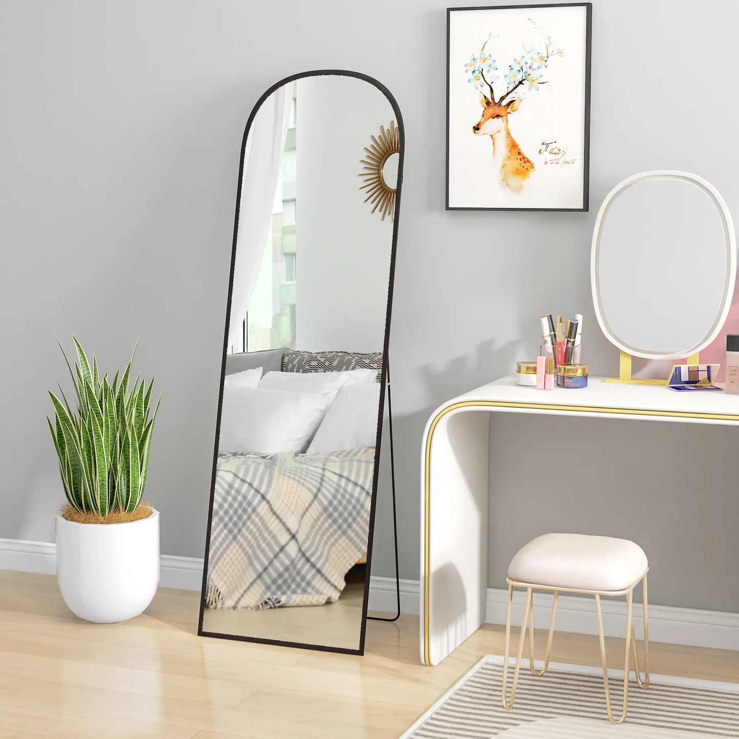 Arched Standing Mirror, 64" x 20", Full Length, Wall Mount, Black Full Length Mirrors at Gallery Canada