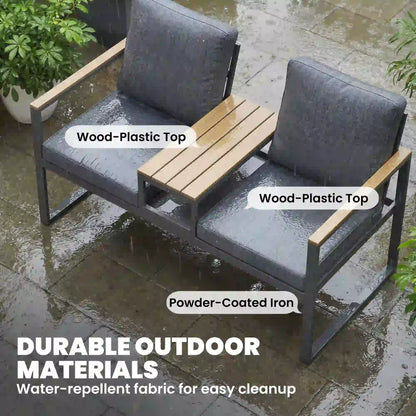 Outdoor Garden Bench With Integrated Table, 2 Seater Patio Loveseat, 136 cm, Grey Outdoor Benches at Gallery Canada