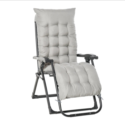 Zero Gravity Reclining Chair, Adjustable Backrest, Folding Sun Lounger, Removable Cushion, Light Grey