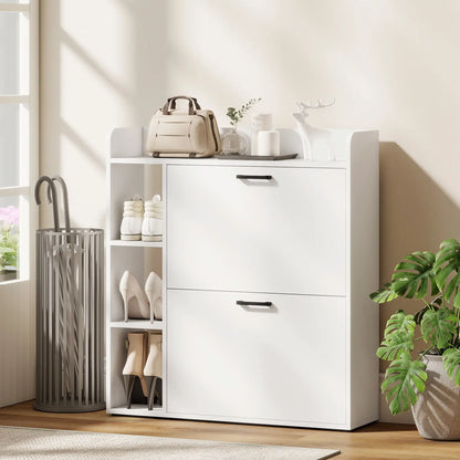 Shoe Cabinet With 2 Flip Drawers, 8-12 Pairs, White